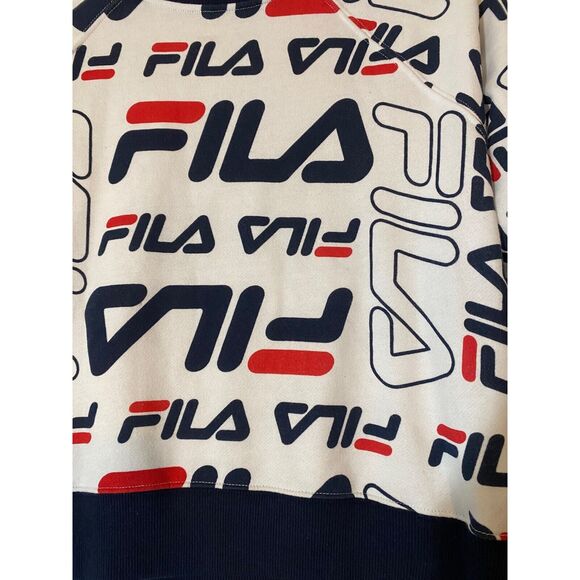 Fila Sweatshirt Top Large Crop Logo Spell Out Crew Neck Long Sleeve Cotton Blend - Picture 4 of 7